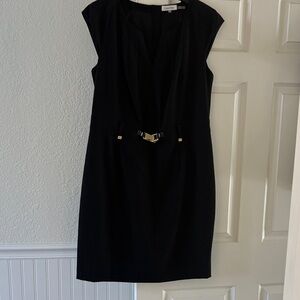 Calvin Klein Black Sheath Dress with Gold Accent